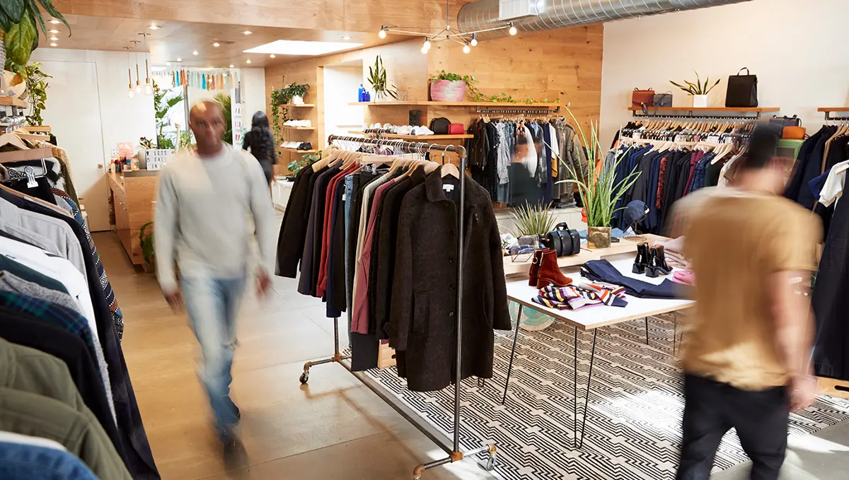 متجر في منطقة تسوق مزدحمة مع حركة مرور مرتفعة