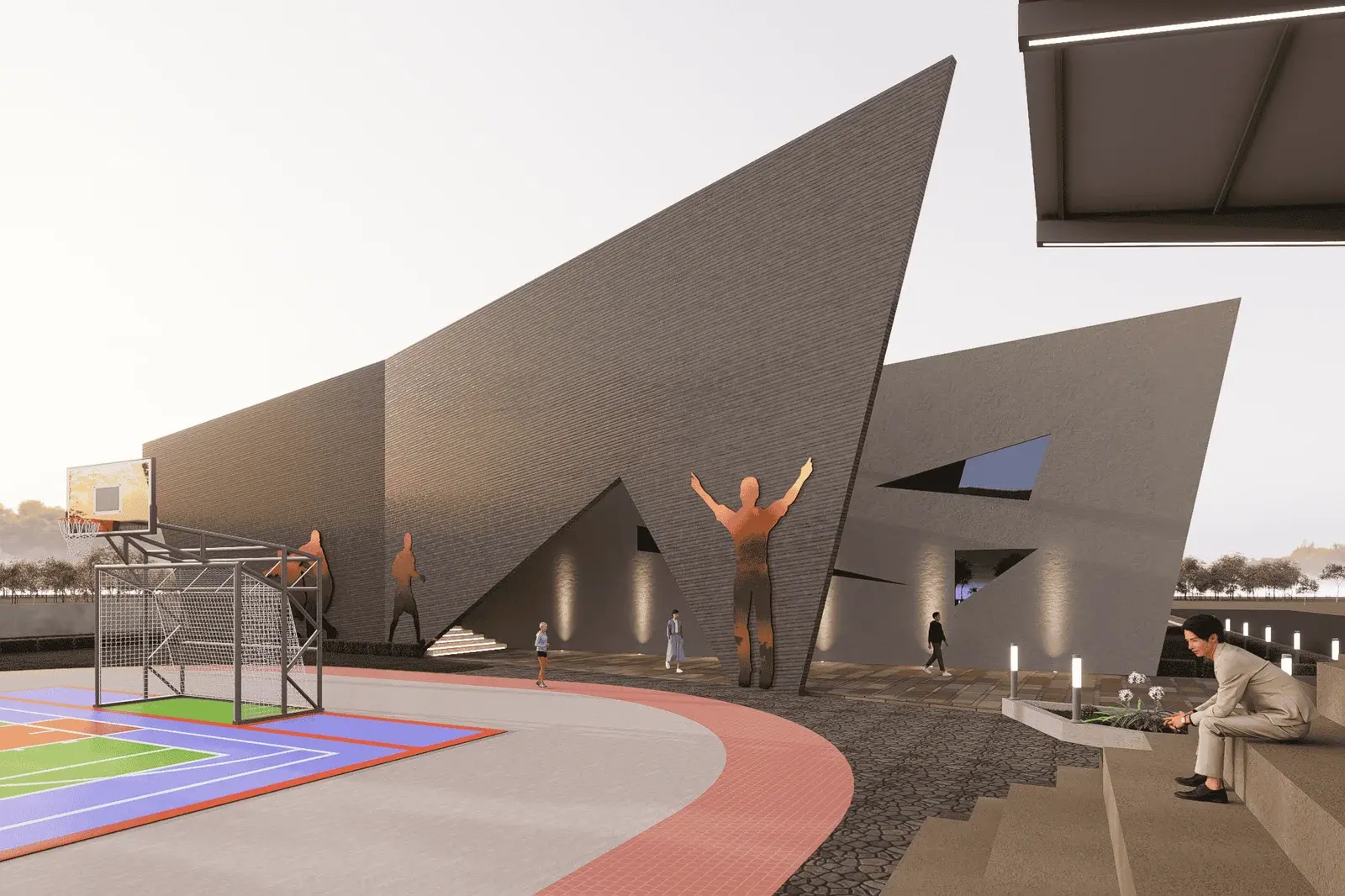 مجمع رياضي حديث مع ملاعب متعددة الاستخدام