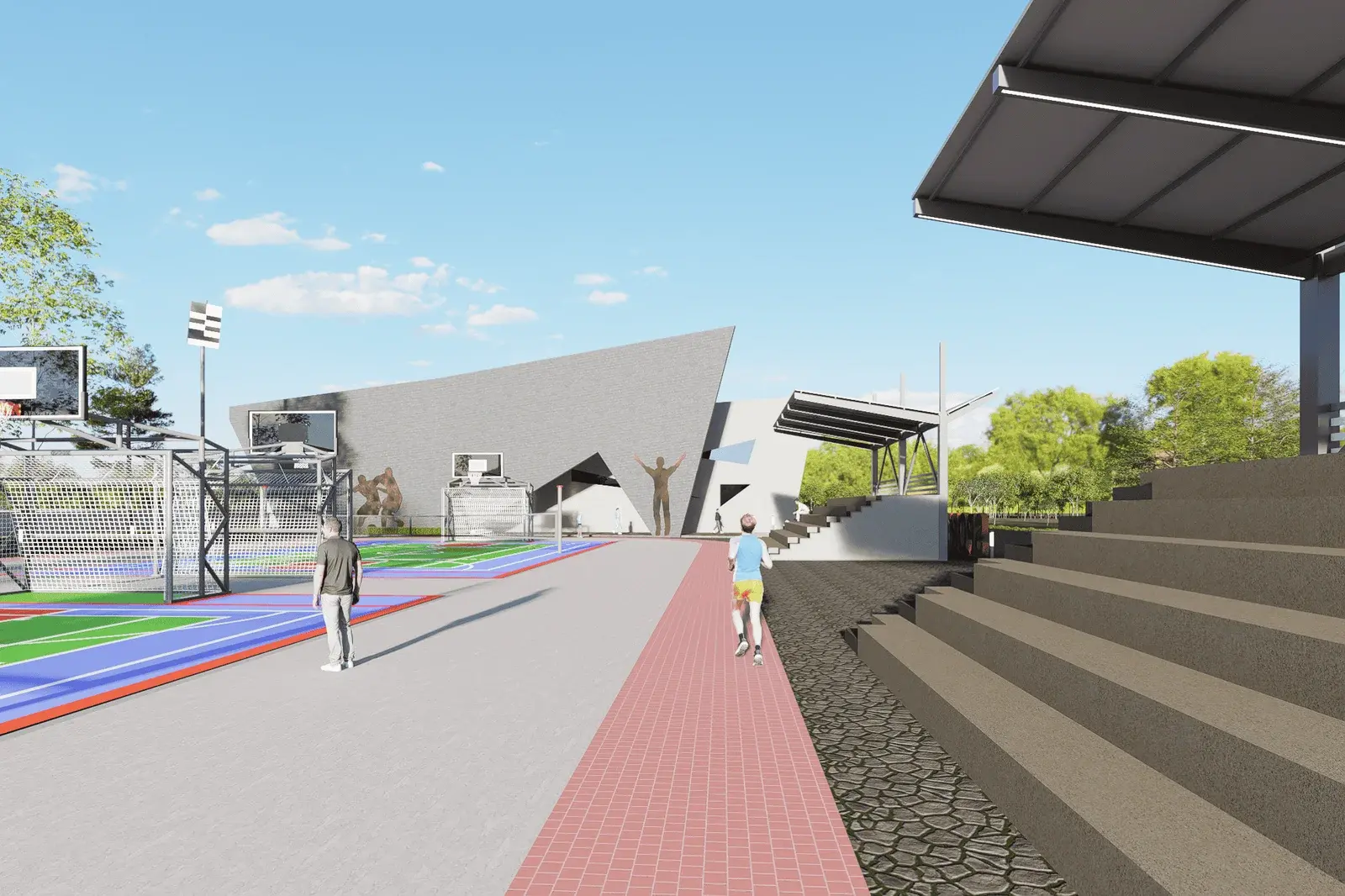 مجمع رياضي حديث مع ملاعب متعددة الاستخدام